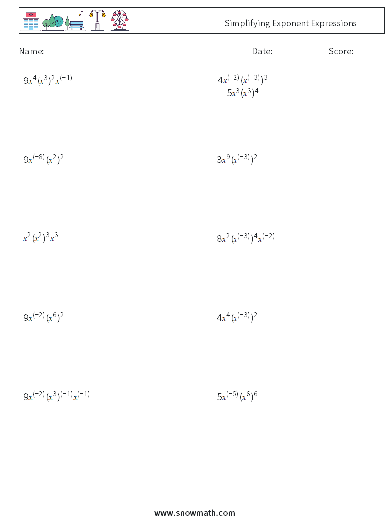  Simplifying Exponent Expressions Math Worksheets 5