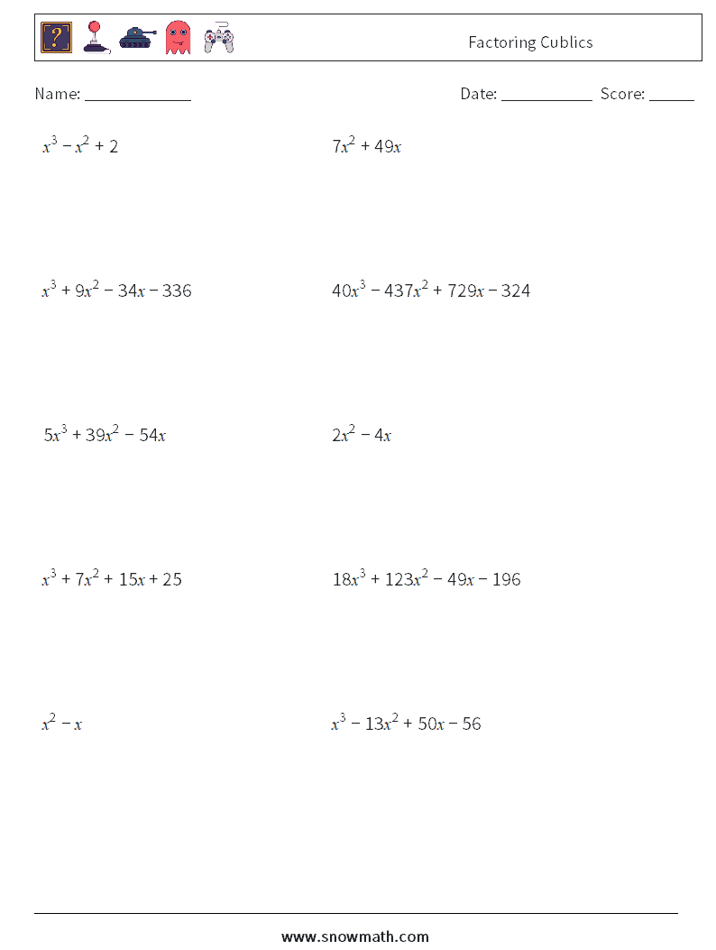 Factoring Cublics Math Worksheets 1