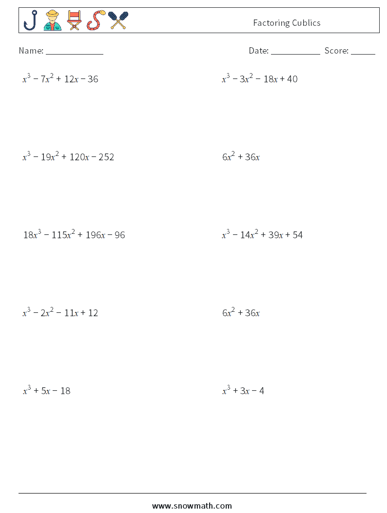 Factoring Cublics Math Worksheets 2