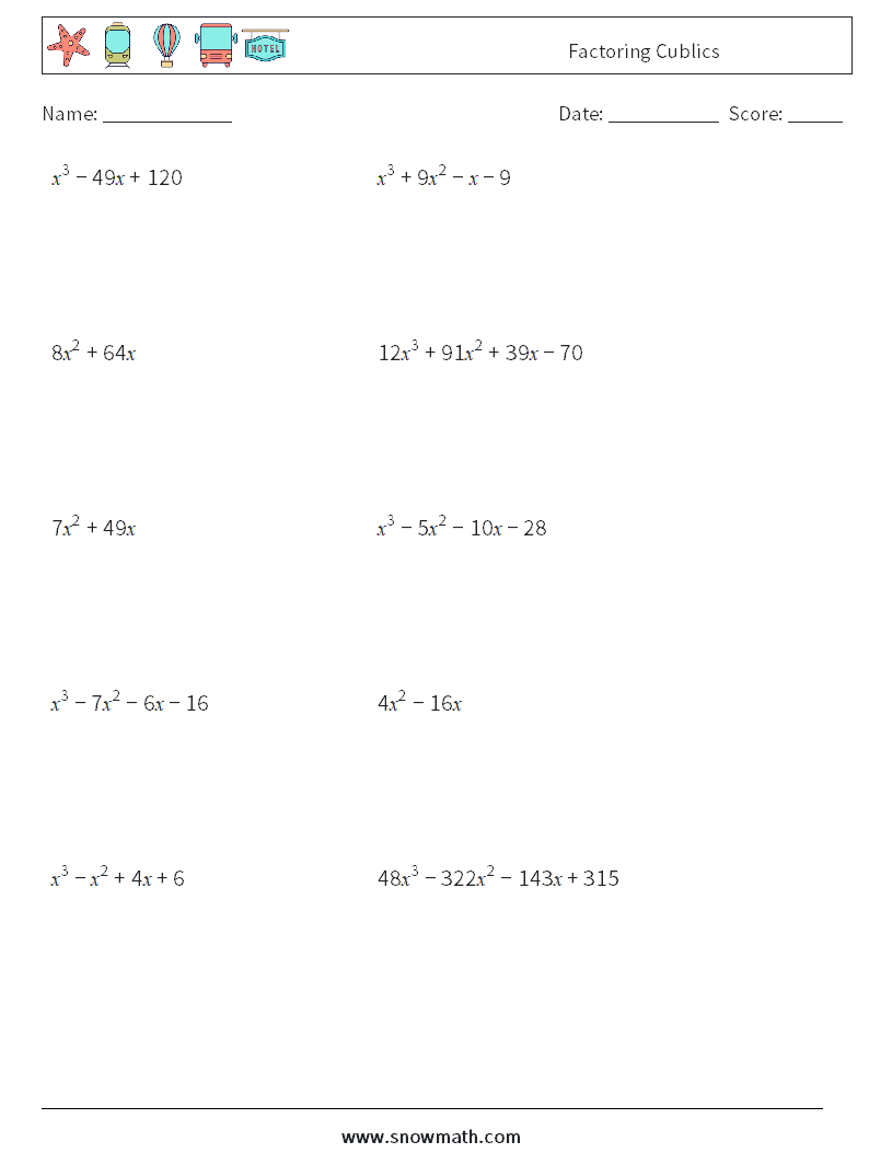 Factoring Cublics Math Worksheets 4