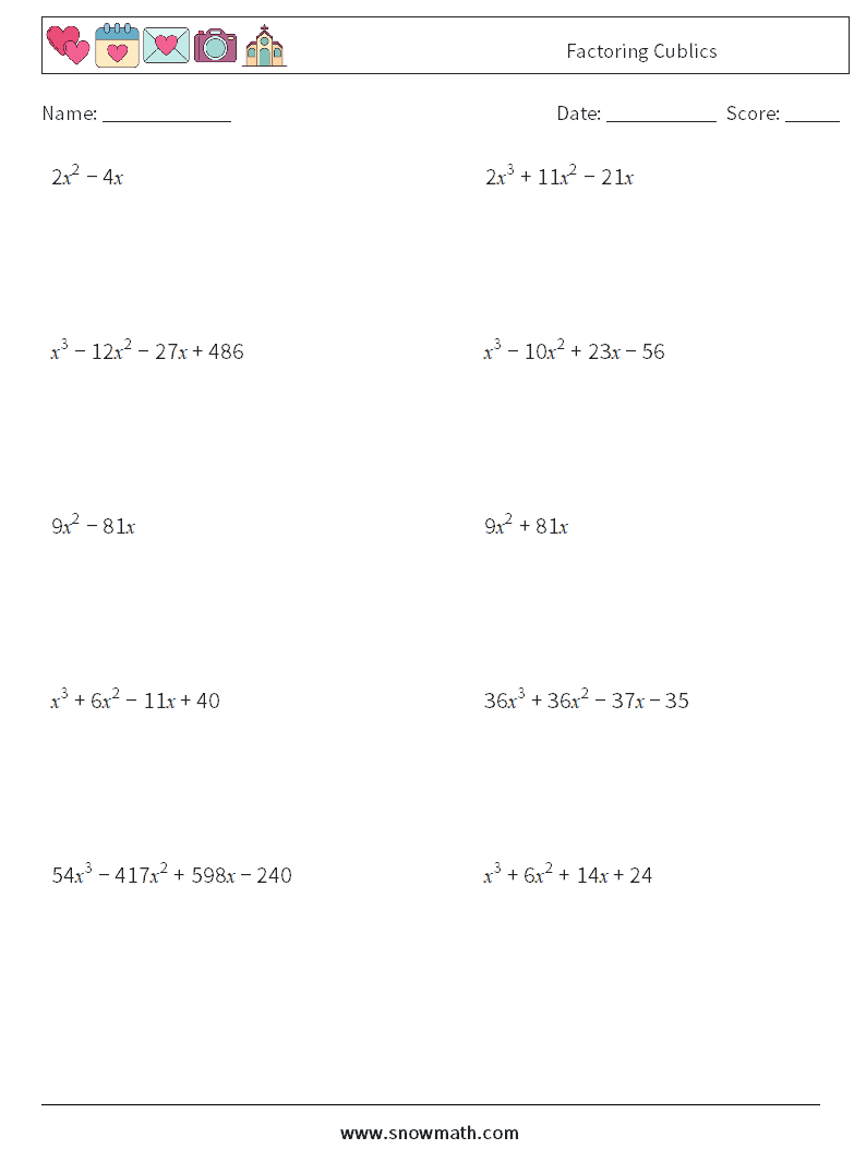 Factoring Cublics Math Worksheets 8