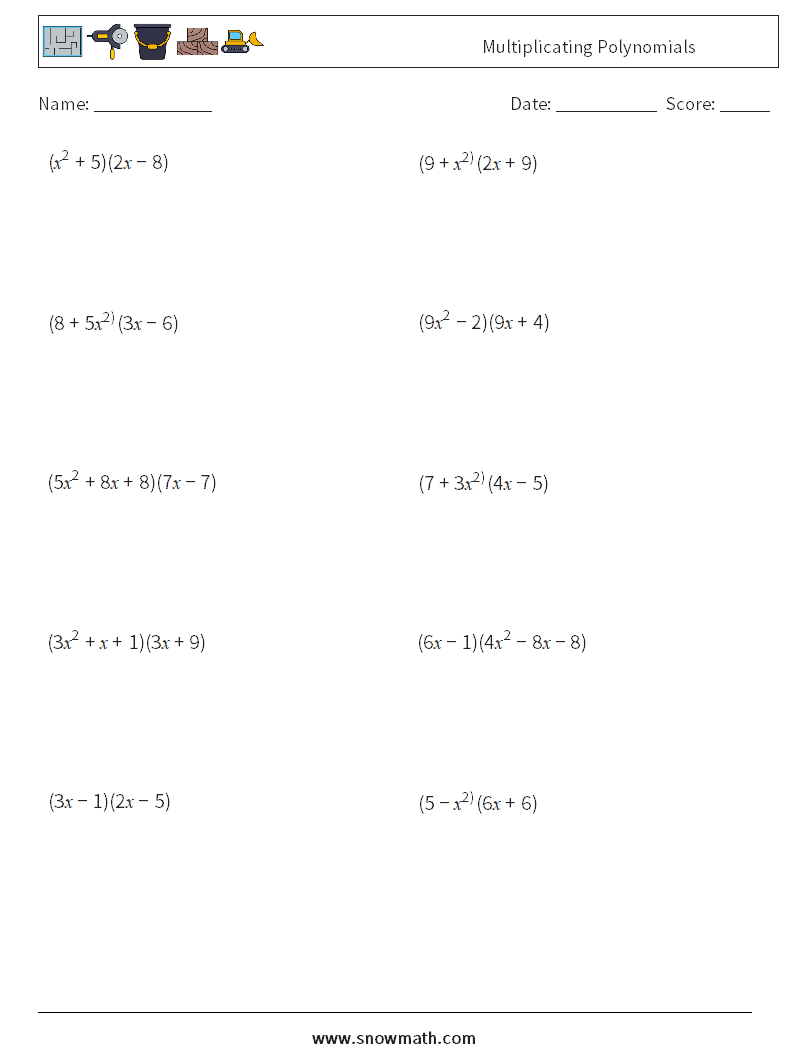 Multiplicating Polynomials Math Worksheets 4