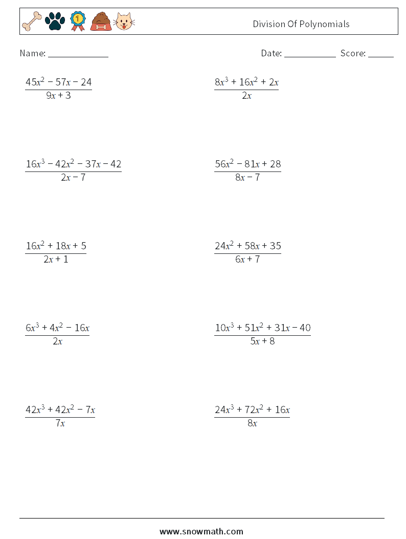Division Of Polynomials Math Worksheets 4