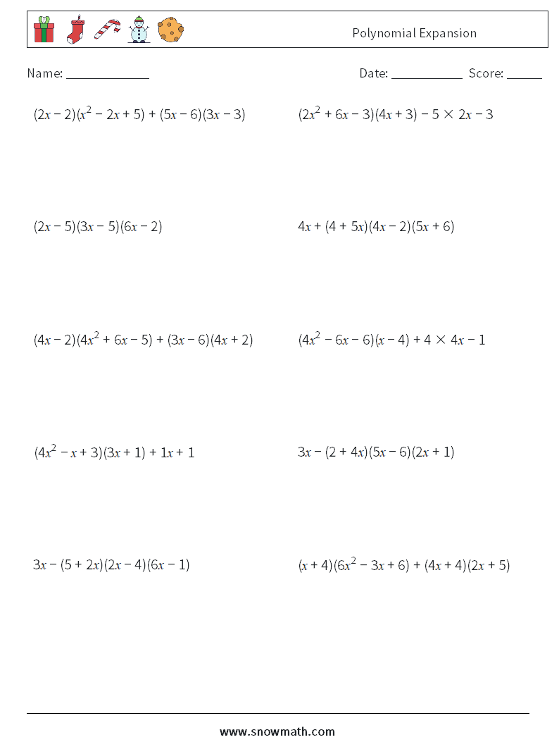 Polynomial Expansion Math Worksheets 2