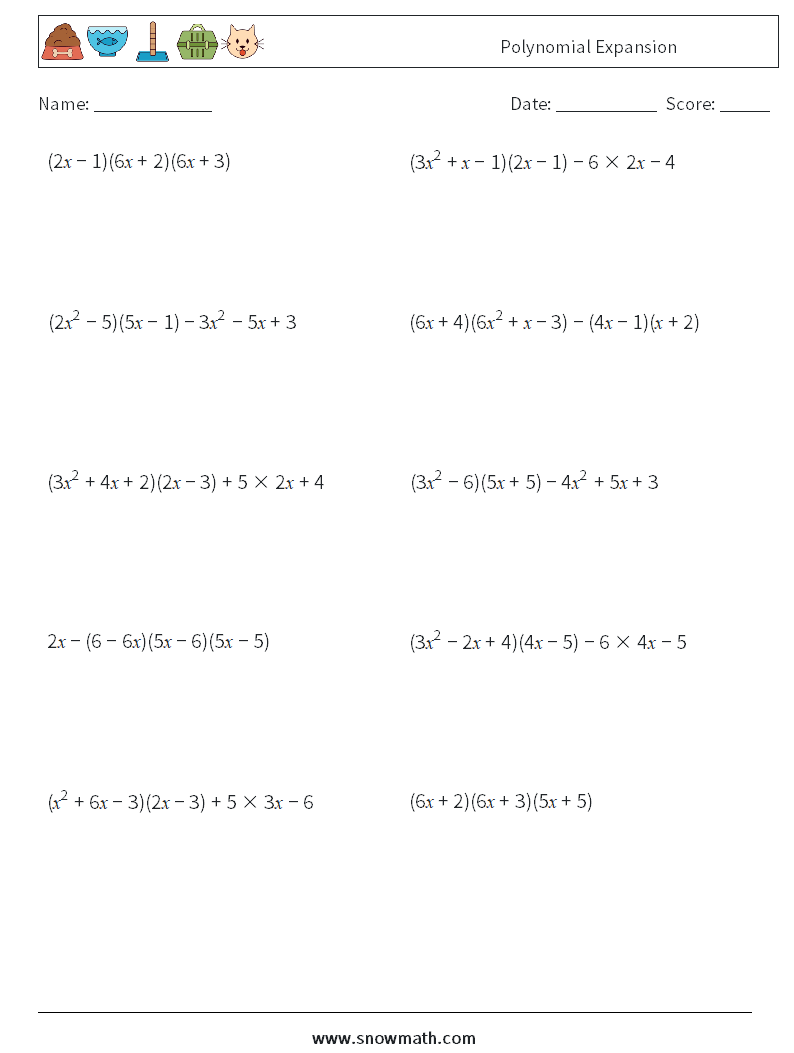 Polynomial Expansion Math Worksheets 3