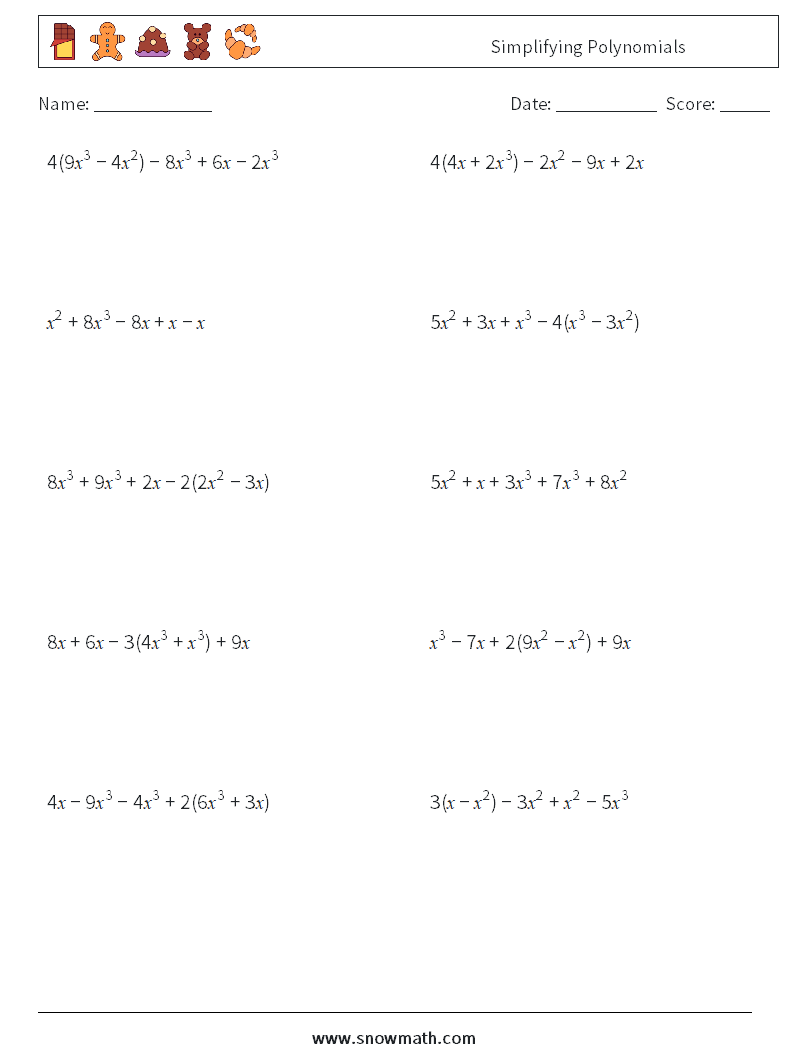 Simplifying Polynomials Math Worksheets 4