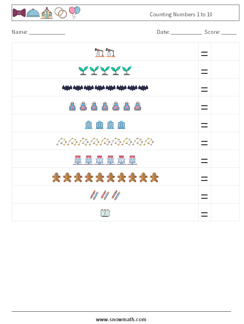 Counting Numbers 1 to 10 Math Worksheets 11