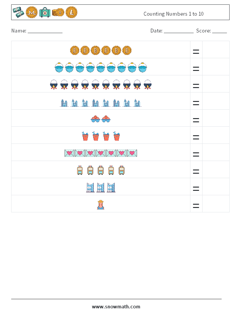 Counting Numbers 1 to 10 Math Worksheets 12
