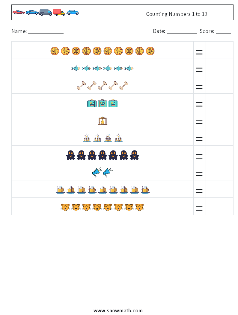 Counting Numbers 1 to 10 Math Worksheets 16