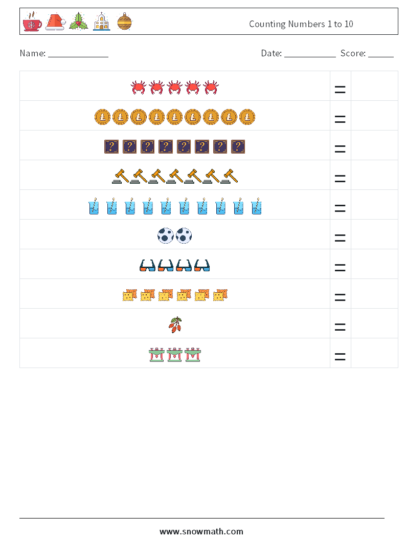 Counting Numbers 1 to 10 Math Worksheets 2