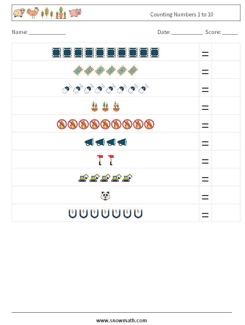 Counting Numbers 1 to 10 Math Worksheets 4