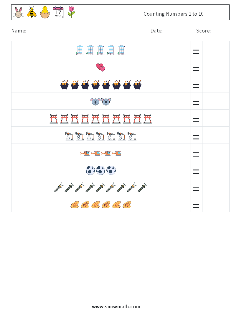 Counting Numbers 1 to 10 Math Worksheets 5