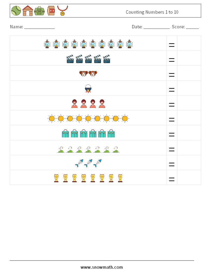 Counting Numbers 1 to 10 Math Worksheets 6