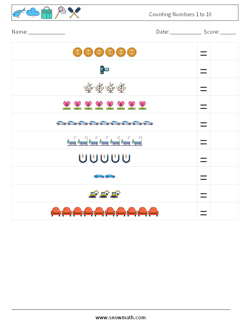 Counting Numbers 1 to 10 Math Worksheets 8