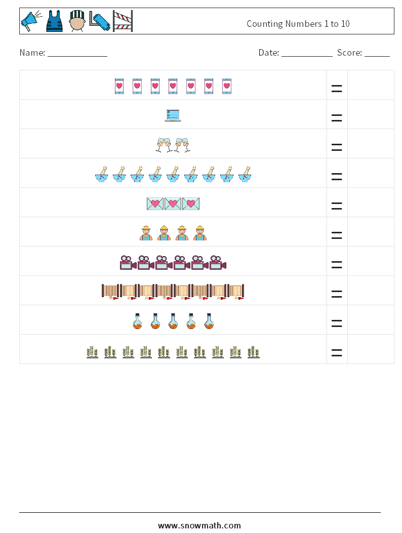 Counting Numbers 1 to 10 Math Worksheets 9
