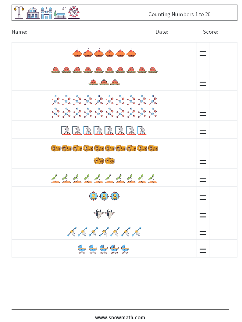 Counting Numbers 1 to 20 Math Worksheets 1