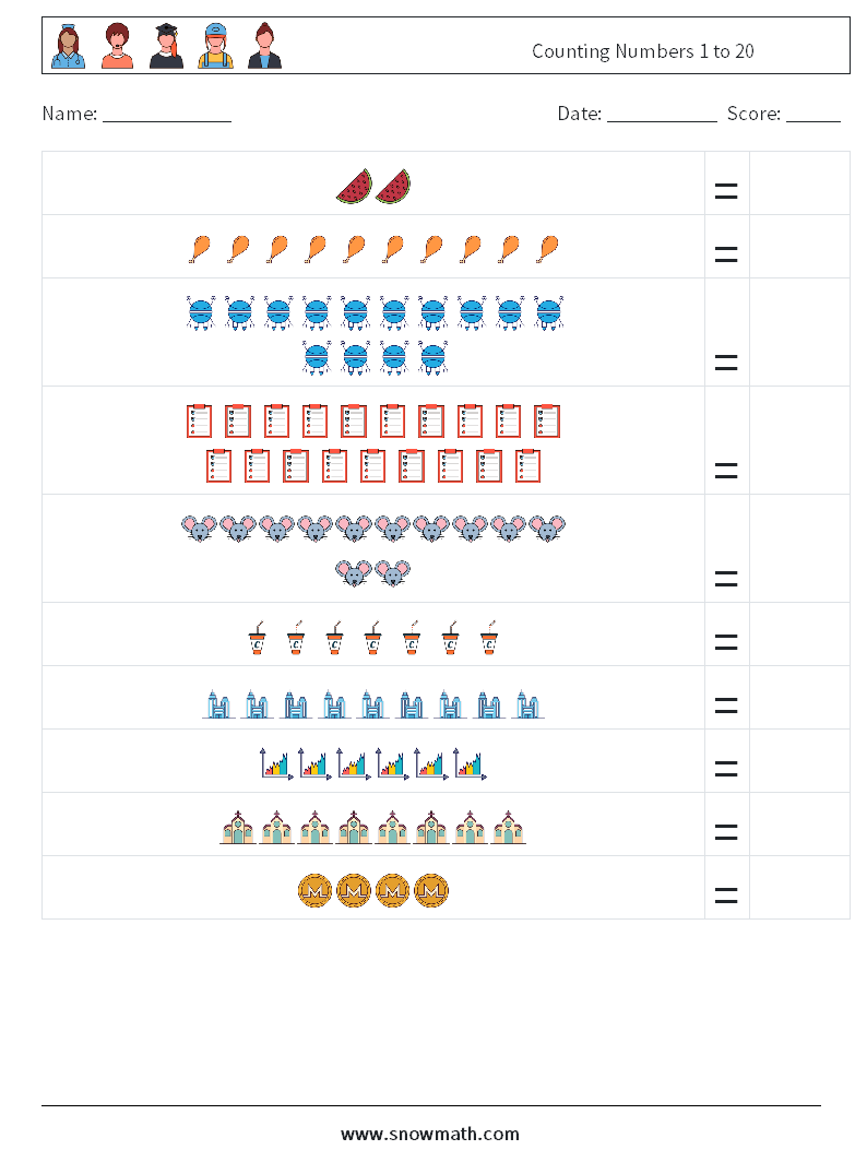 Counting Numbers 1 to 20 Math Worksheets 4
