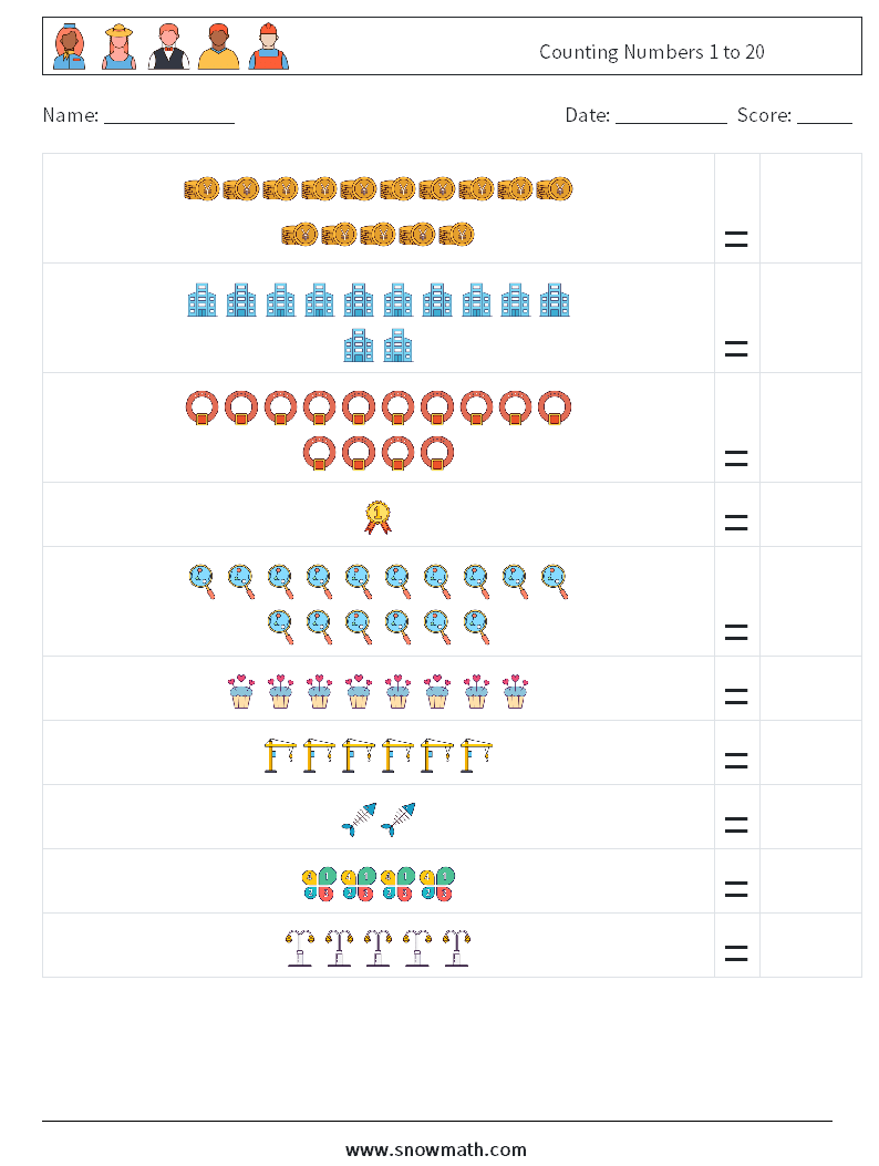 Counting Numbers 1 to 20 Math Worksheets 5