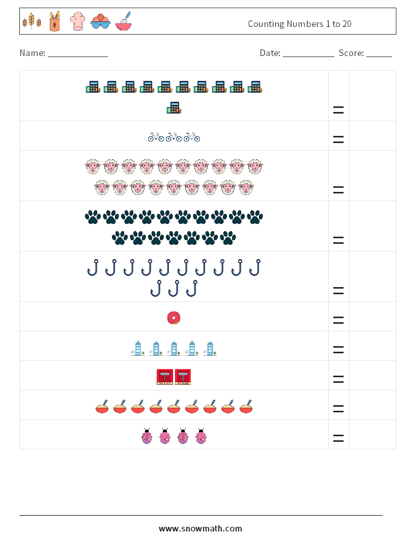 Counting Numbers 1 to 20 Math Worksheets 6