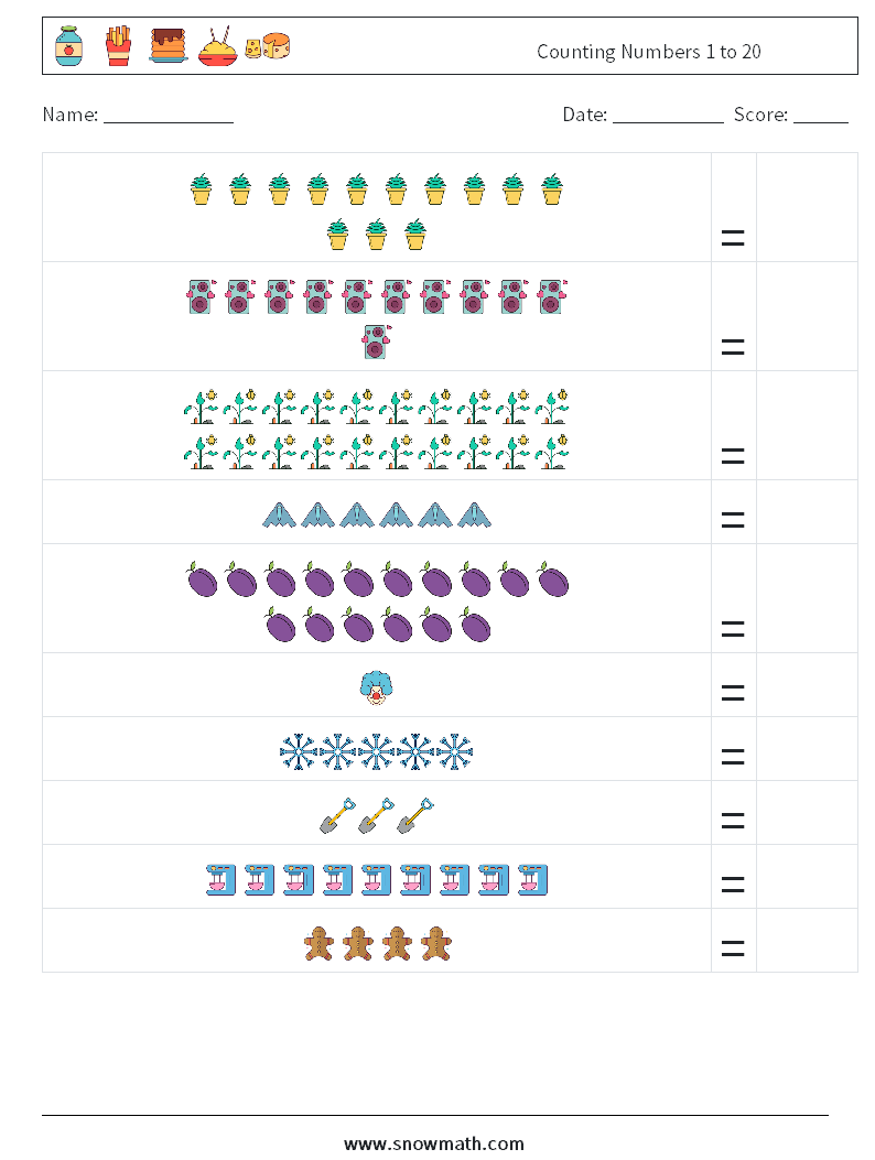 Counting Numbers 1 to 20 Math Worksheets 8