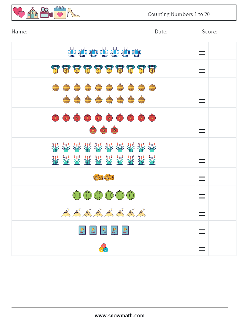 Counting Numbers 1 to 20 Math Worksheets 9