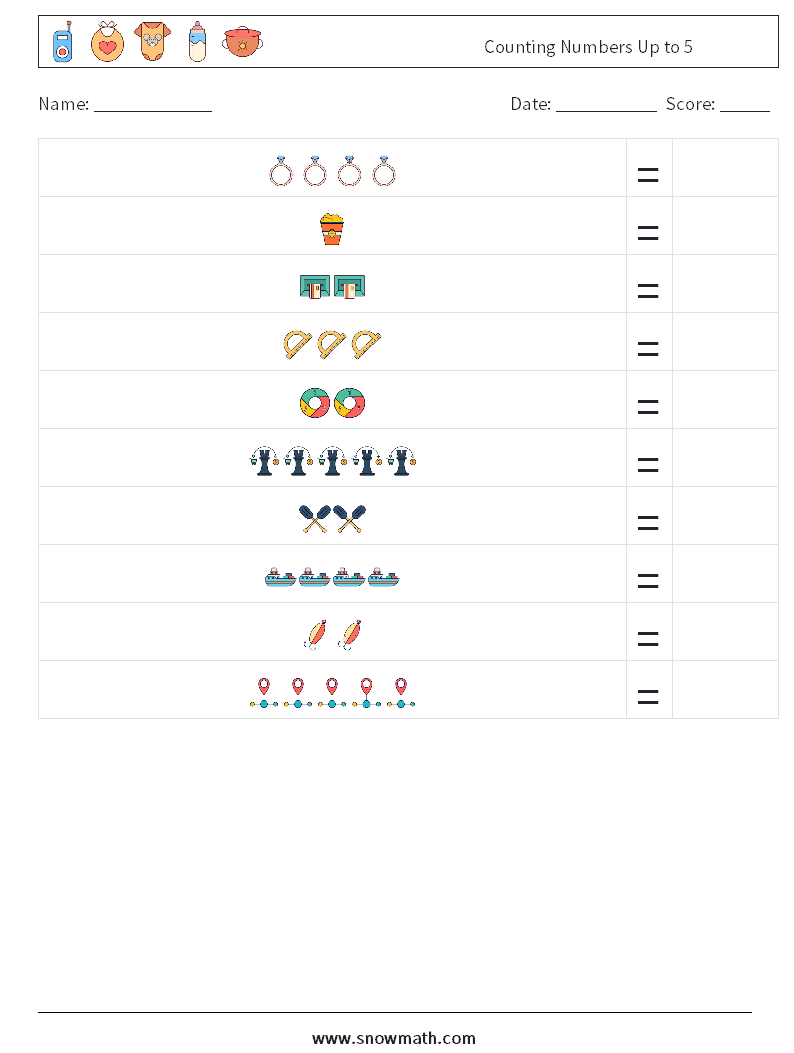 Counting Numbers Up to 5 Math Worksheets 1