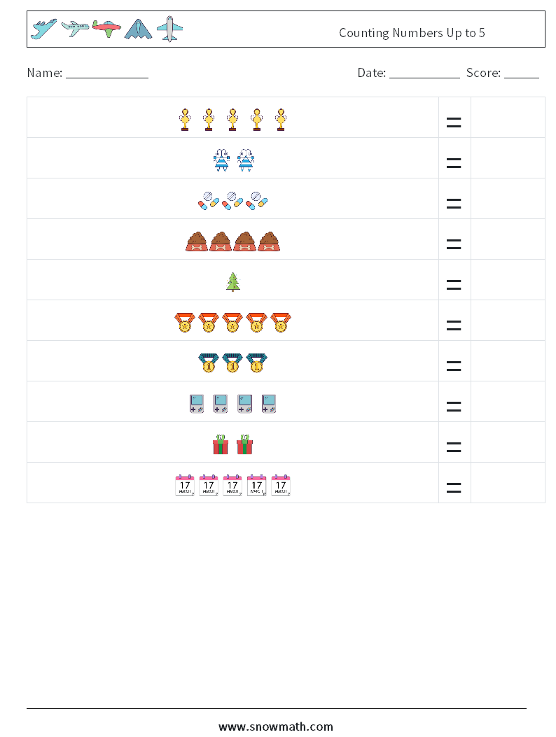 Counting Numbers Up to 5 Math Worksheets 13