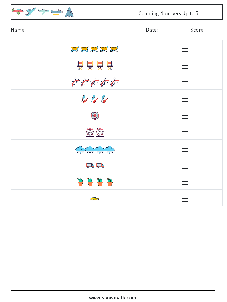 Counting Numbers Up to 5 Math Worksheets 16