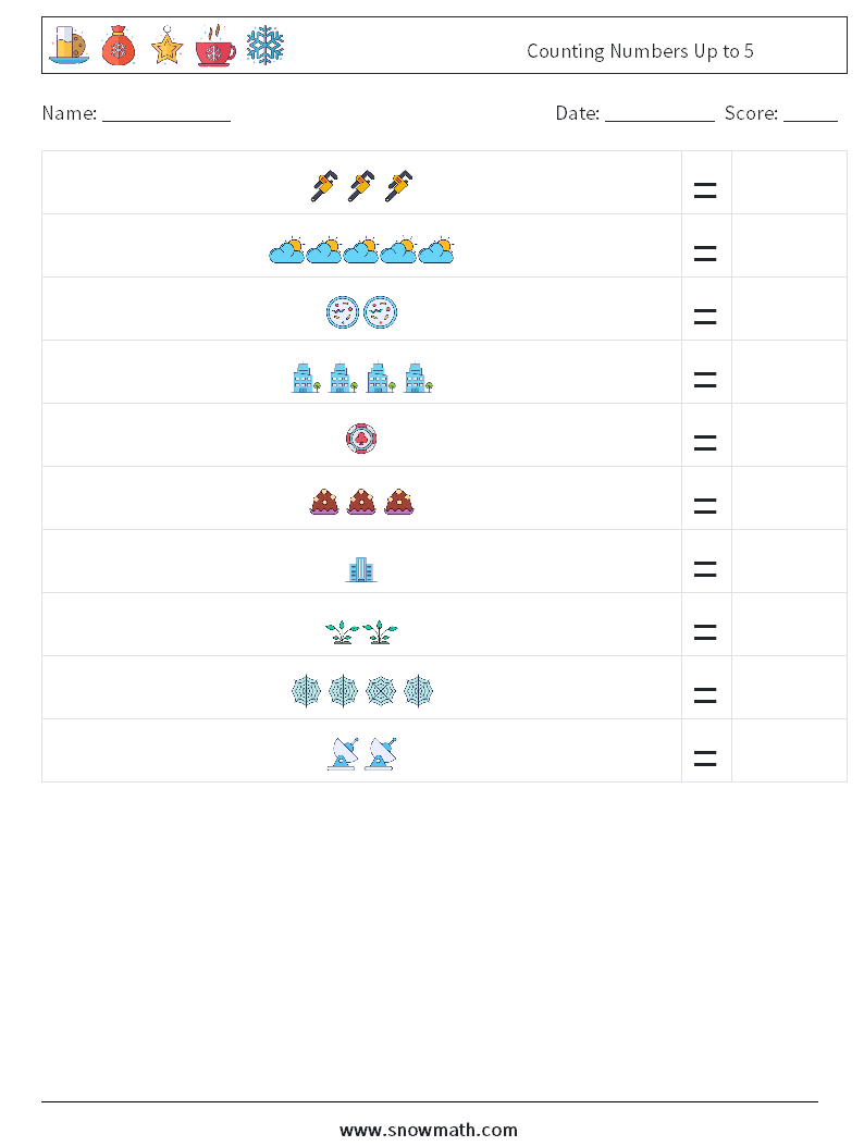 Counting Numbers Up to 5 Math Worksheets 2