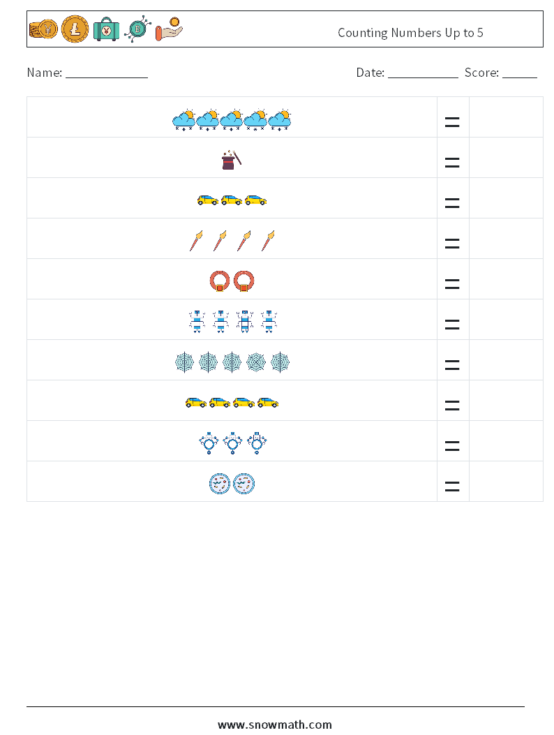 Counting Numbers Up to 5 Math Worksheets 3