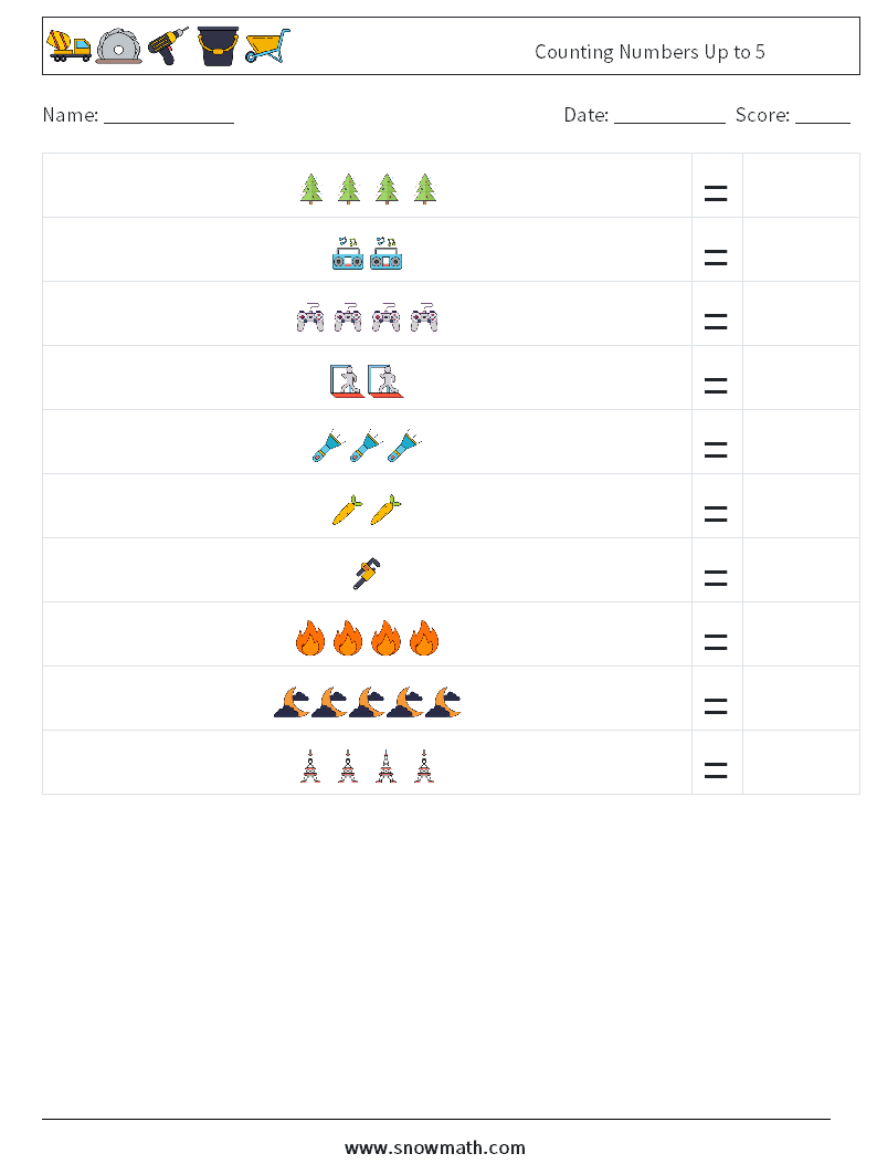 Counting Numbers Up to 5 Math Worksheets 4