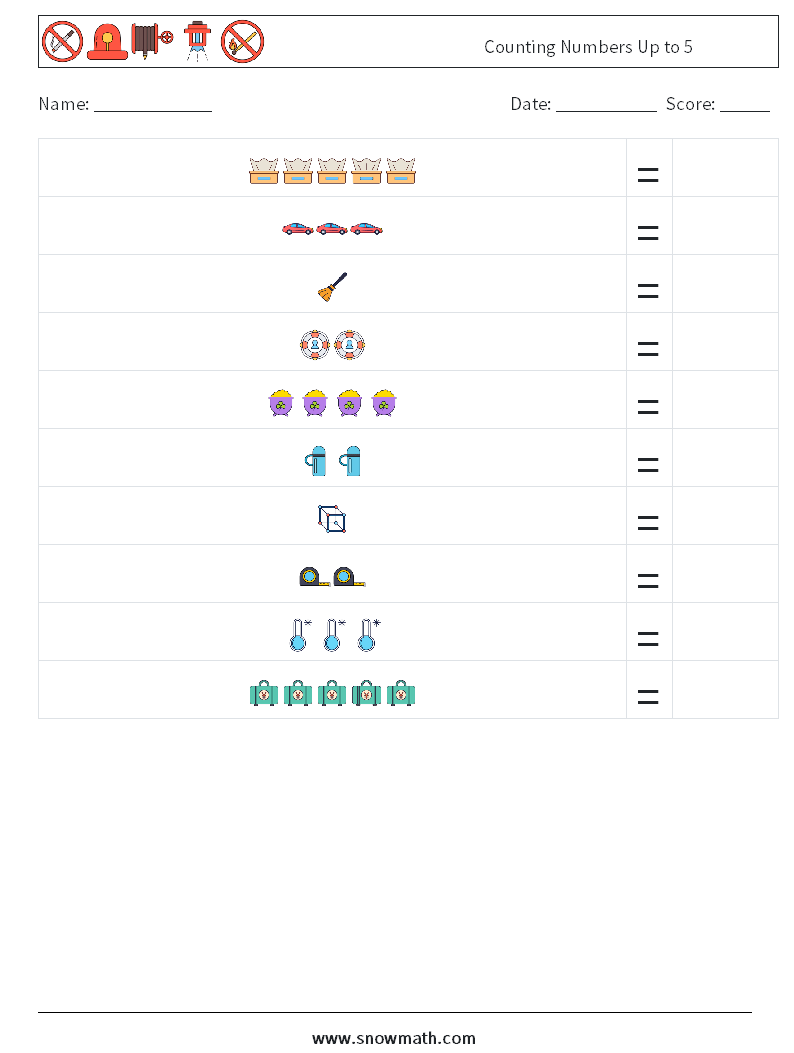 Counting Numbers Up to 5 Math Worksheets 6