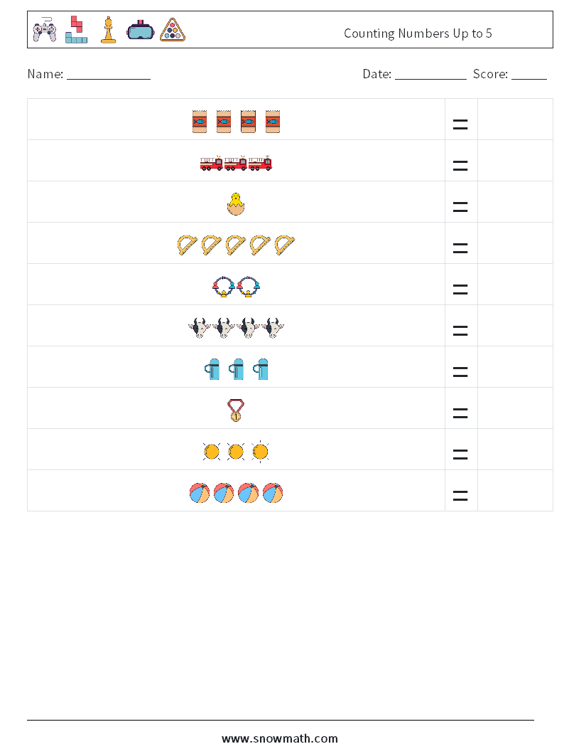 Counting Numbers Up to 5 Math Worksheets 7