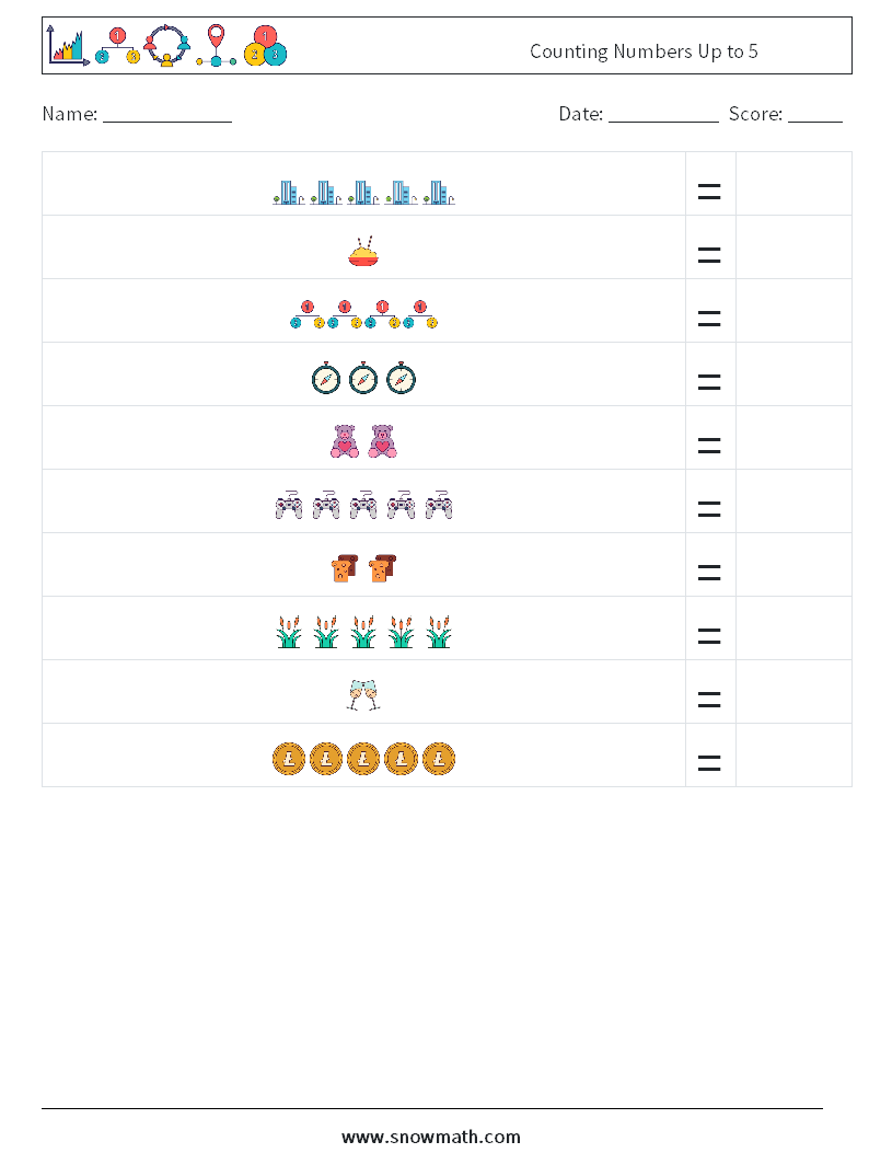 Counting Numbers Up to 5 Math Worksheets 8