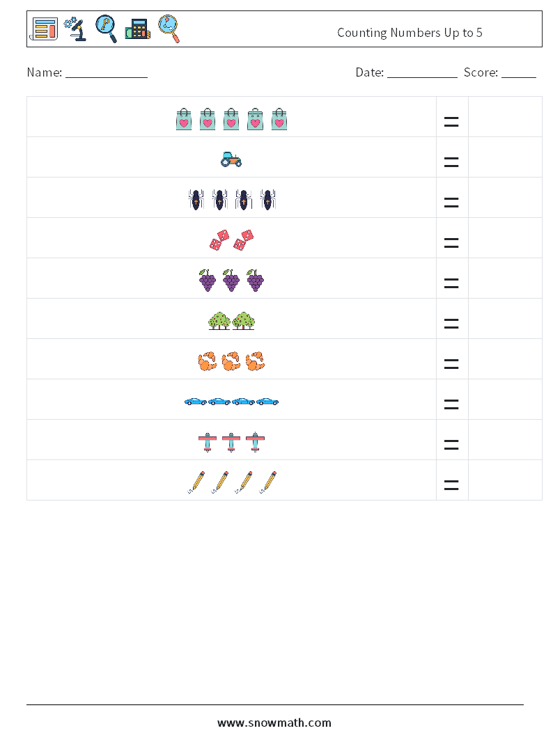 Counting Numbers Up to 5 Math Worksheets 9