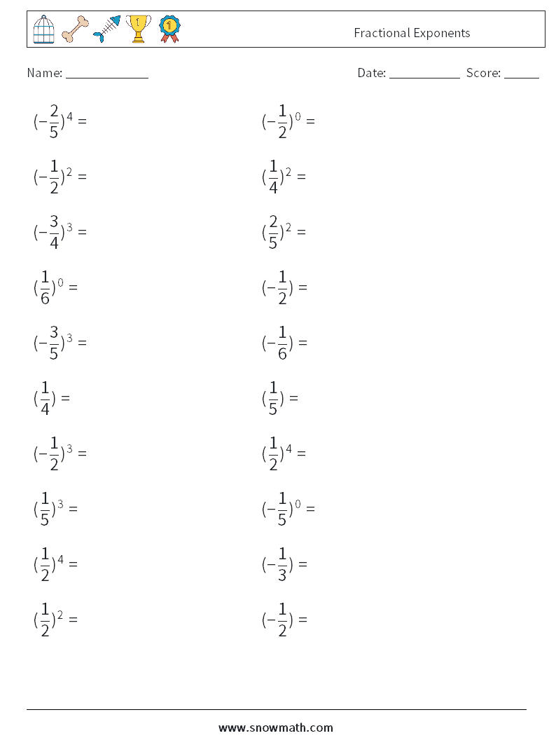 Fractional Exponents Math Worksheets 1