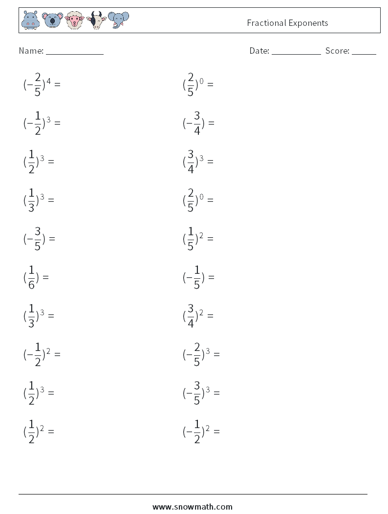 Fractional Exponents Math Worksheets 2