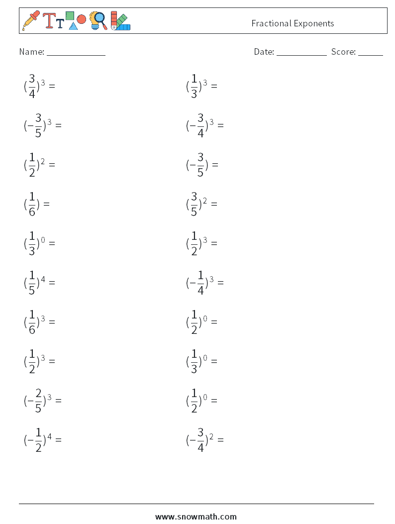 Fractional Exponents Math Worksheets 3