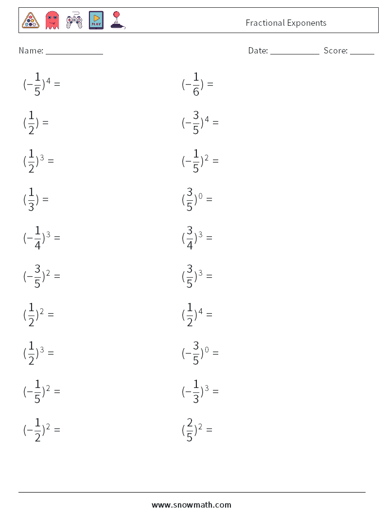 Fractional Exponents Math Worksheets 4