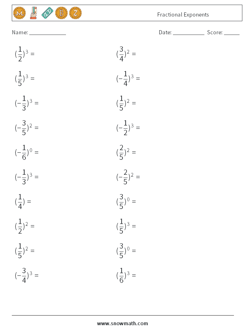 Fractional Exponents Math Worksheets 7