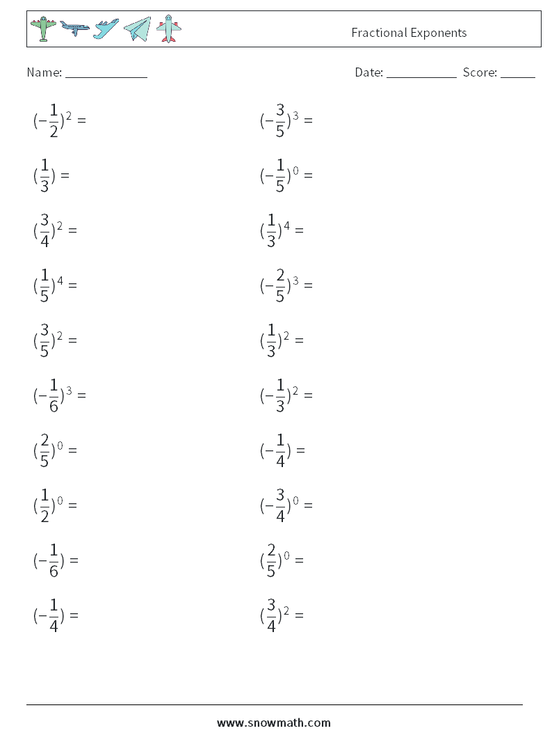 Fractional Exponents Math Worksheets 8