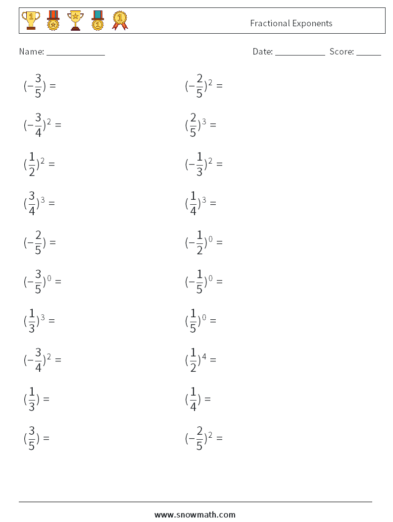 Fractional Exponents Math Worksheets 9