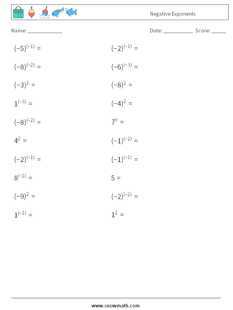  Negative Exponents Math Worksheets 1