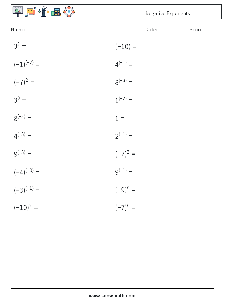  Negative Exponents Math Worksheets 2