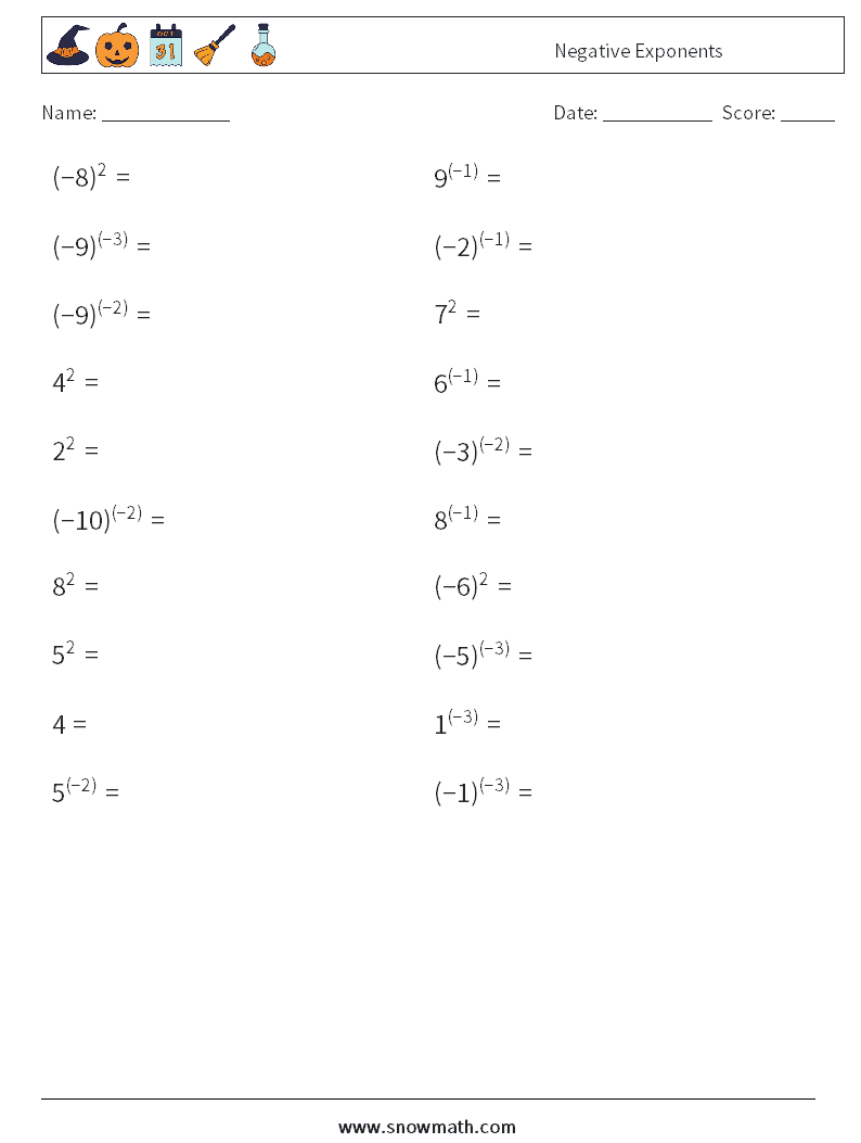  Negative Exponents Math Worksheets 3