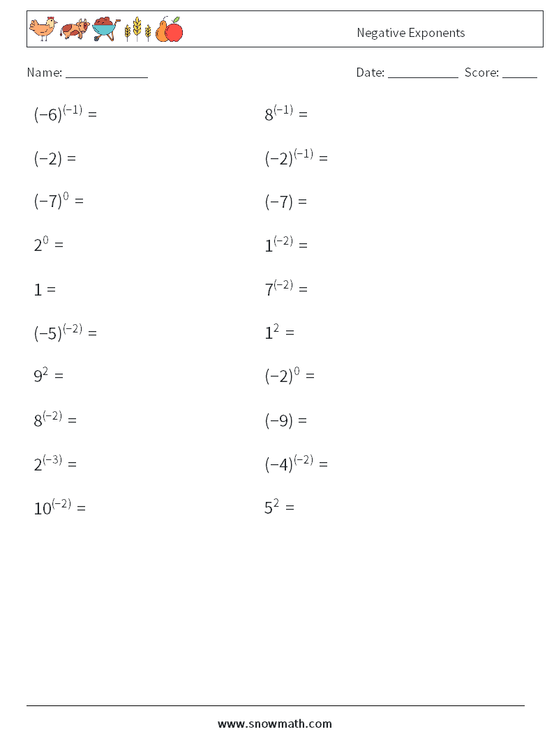  Negative Exponents Math Worksheets 5