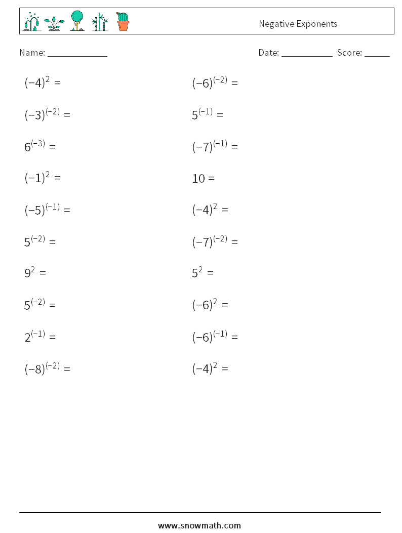  Negative Exponents Math Worksheets 6
