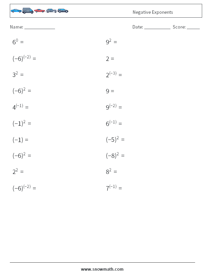  Negative Exponents Math Worksheets 8