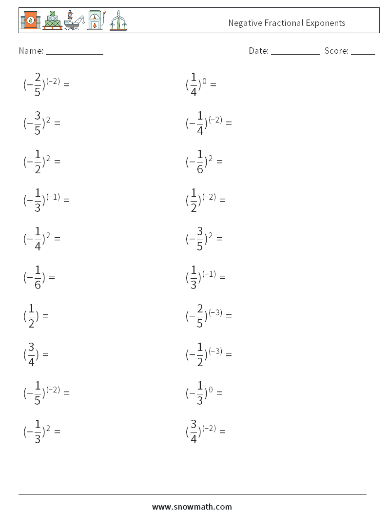 Negative Fractional Exponents Math Worksheets 4