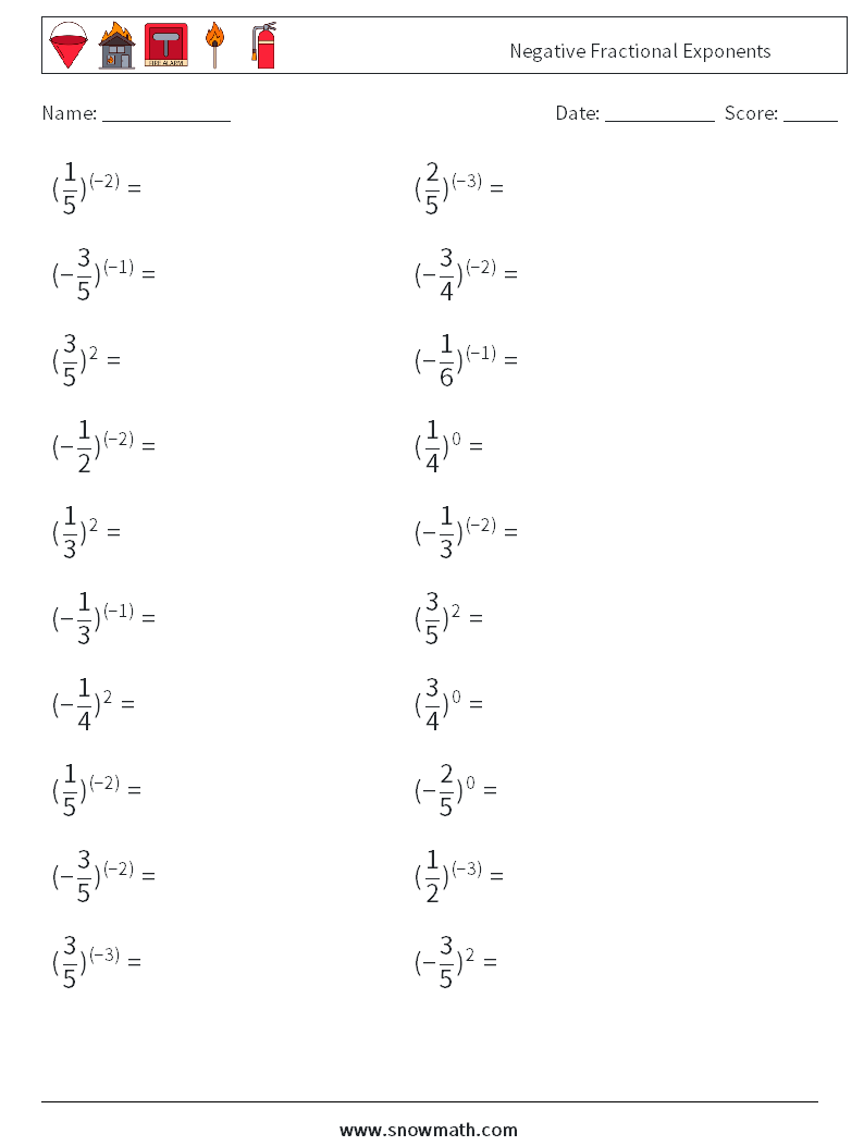 Negative Fractional Exponents Math Worksheets 5